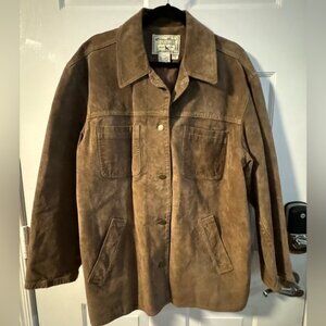 VTG Eddie Bauer Leather Womans Shacket Jacket Tan Brown Warm Oversized Barn Coat